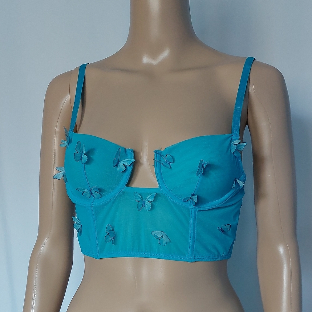 Blue Butterfly Embellished Bralette Womens Size M